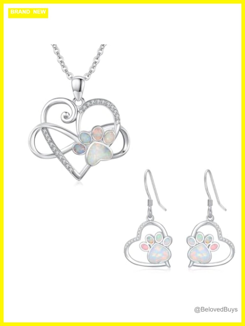 Paw Print Necklace Earrings 925 Sterling Silver Heart Infinity Jewelry Set